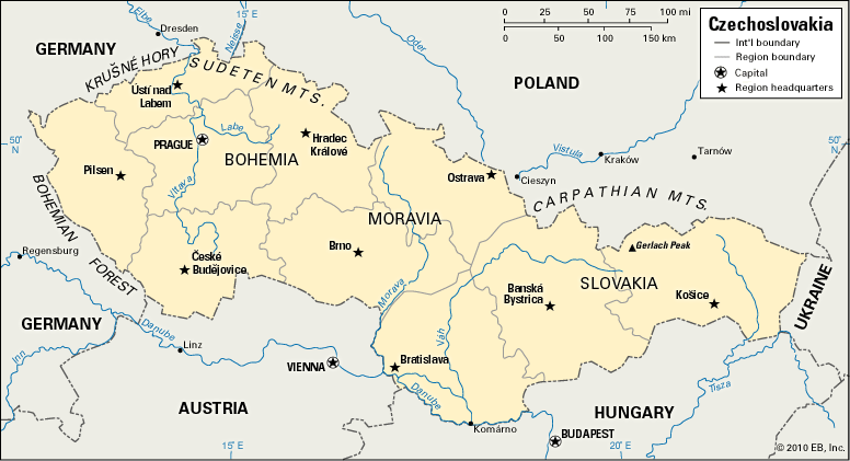 Mappa della Cecoslovacchia